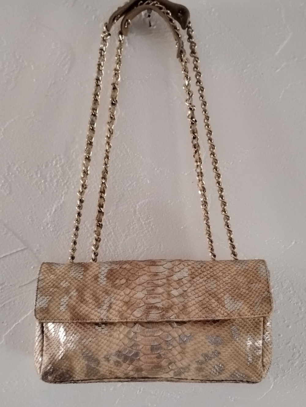 Stuart Weitzman Python Snakeskin Gold Chain Shoulder Crossbody Evening Bag New
